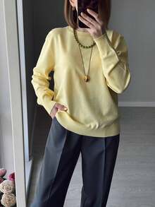 GIGOGOU Suéter básico cálido de punto para mujer de talla grande 1XL-4XL, manga larga, ropa de otoño e invierno - Amarillo - Ver 3