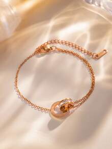 1pc Stainless Steel Fashion Minimalist Versatile Casual Creative Personalized Double-Layer Roman Numeral Bracelet, Suitable For Daily Wear And Gift Giving