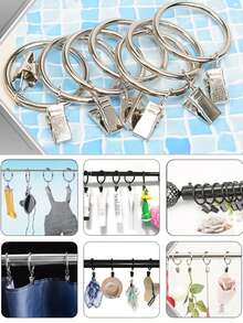 12/24pcs Silver Metal Curtain Rings With Clips, 2.5cm Inner Diameter, Metal Curtain Clips/Curtain Rings, Metal Hanging Rings, Strong Load-Bearing, With Hooks, Suitable For Living Room Home Decor - Multicolor - View 7