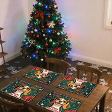 1 set/1 pieza/4 piezas/6 piezas Vajilla con patrón de perro y regalo de Navidad, vajilla térmica, vajilla de poliéster lavable a máquina, vajilla protectora, decoración central, decoración diaria para la sala de estar familiar, adecuada para decoración de reuniones grupales