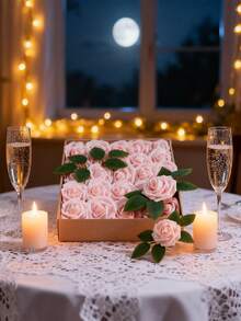 25 pièces/1 paquet Roses artificielles roses réalistes de haute qualité avec tiges, emballage en sac OPP (sans boîte-cadeau incluse) - Parfait pour les cadeaux de la Saint-Valentin, les décorations de la Saint-Valentin, les bouquets de mariage DIY, les centres de table pour la fête des mères, la décoration de la maison, la décoration de la chambre