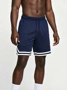 A Pair Of Men's Mesh Breathable And Comfortable Sports Shorts, Suitable For Basketball, Casual Wear, Football, Tennis, And Various Sports - Màu xanh hải quân - Xem 2
