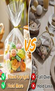 PigPotParty Cellophane Bags 8"X11", 50 Pack Clear Gift Bags, 315" Bottom Gusset For Stand-Up Display, Plastic Cellophane Gift Wrap, Ideal For Mugs, Goodies, Treats, Party Favors, Includes Gold Ties - ColorA - 查看 8