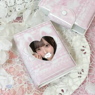 1pc Cute Rabbit Photo Card Holder, Kpop Idol Photo Card Protector, Pink Angel Wings Rabbit Photo Card Sleeve, PU Material, Fits 3-3.5 Inch Idol Album Cards, Anime Character, Game Figure Photo Card Collector