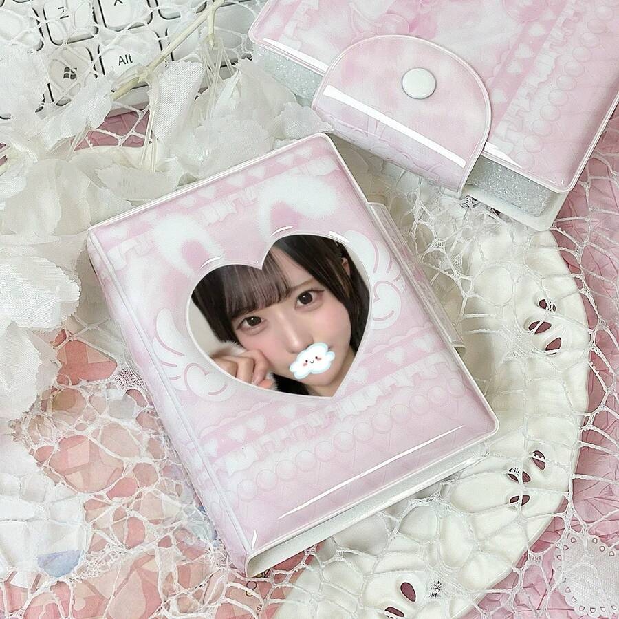 1 件可爱兔子照片卡夹，Kpop 偶像照片卡保护套，粉色天使翅膀兔子照片卡套，PU 材质，适合 3-3.5 英寸偶像专辑卡、动漫人物、游戏人物照片卡收藏家