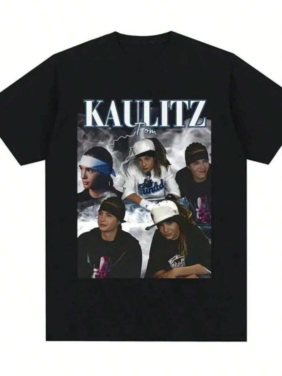 Rock Band Tokio Hotel Kaulitz Print Tshirt Cotton T Shirt Trendsss  Short SLEEs Ve Tee Men Women Hip Hop Streetwear T Shirt Clothes - 黑色 - 查看 1