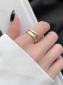 1pc Thick Asymmetrical Double-Layer Smooth Silver Adjustable Ring - Stackable Thick Band Ring - Women Jewelry, Thumb Ring, Gift For Her