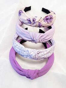 4pcs/Set Women Purple Floral Solid Fabric Headband, Sweet Matching Hair Accessories Suitable For Daily And Holiday Use, Hair Band, Hair Hoop