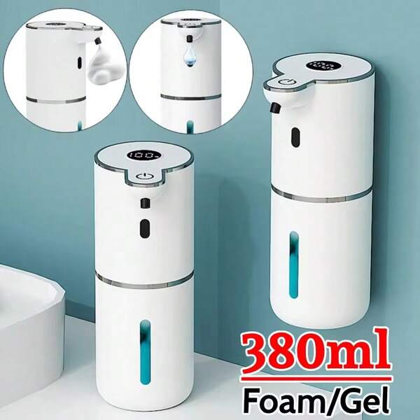 380ML Digital Display Touchless Smart Infrared Sensor Soap Dispenser, Electric Foam Liquid Pump, Home Bathroom Sink Dishwashing, 6 Levels Adjustable Foam & Liquid Output, IPX5 Waterproof, Type-C Rechargeable, Long-Lasting, Desktop Or Wall-Mounted, Suitable For Various Liquids, Bathroom Kitchen Restroom, New Arrival For Autumn
