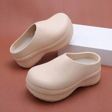 8cm Thick Sole Perforated Clogs, Unisex Lightweight Non-Slip Elevated Chef Shoes, Closed Toe Mule Slippers For Kitchen, Hospital, Nurse - Khaki - View 3