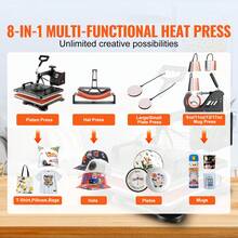 8 In 1 Heat Press Machine, 12" X 15" Digital Transfer T-Shirts, Mug, Hat, Cap With Plate - 查看 2