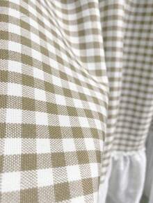 1 pieza Cortina corta de estilo rústico con patrón de enrejado de lino con volantes de encaje blanco, decoración elegante de cortina de café para ventana de cocina o baño con bolsillo superior para barra