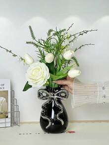 可爱的粉色蝴蝶结陶瓷花瓶，精致的家居装饰，卧室桌面摆件，浪漫的花卉摆设，时尚的中心装饰品，也适用于客厅、梳妆台或架子——为您的空间增添迷人、甜蜜和时尚的氛围。 - 彩色 - 查看 6