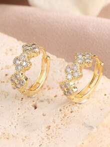 1 Pair Minimalist Chic Copper Cubic Zirconia Geometric Round Twist Stud Earrings, Gift For Date