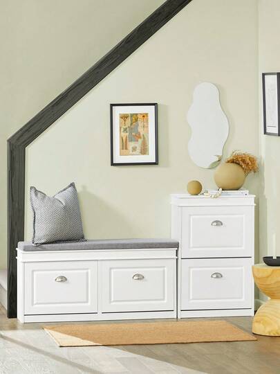 SoBuy FSR78 Skoskåp med tippfäste och 2 klaffar, skohylla med 4 hyllor, skolåda, ljusgrå, B x H x D ca: 54 x 83 x 24 cm