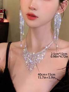 星河閃爍耳環,鑲嵌水鑽流蘇頸鏈,適用於派對、生日、婚禮等場合