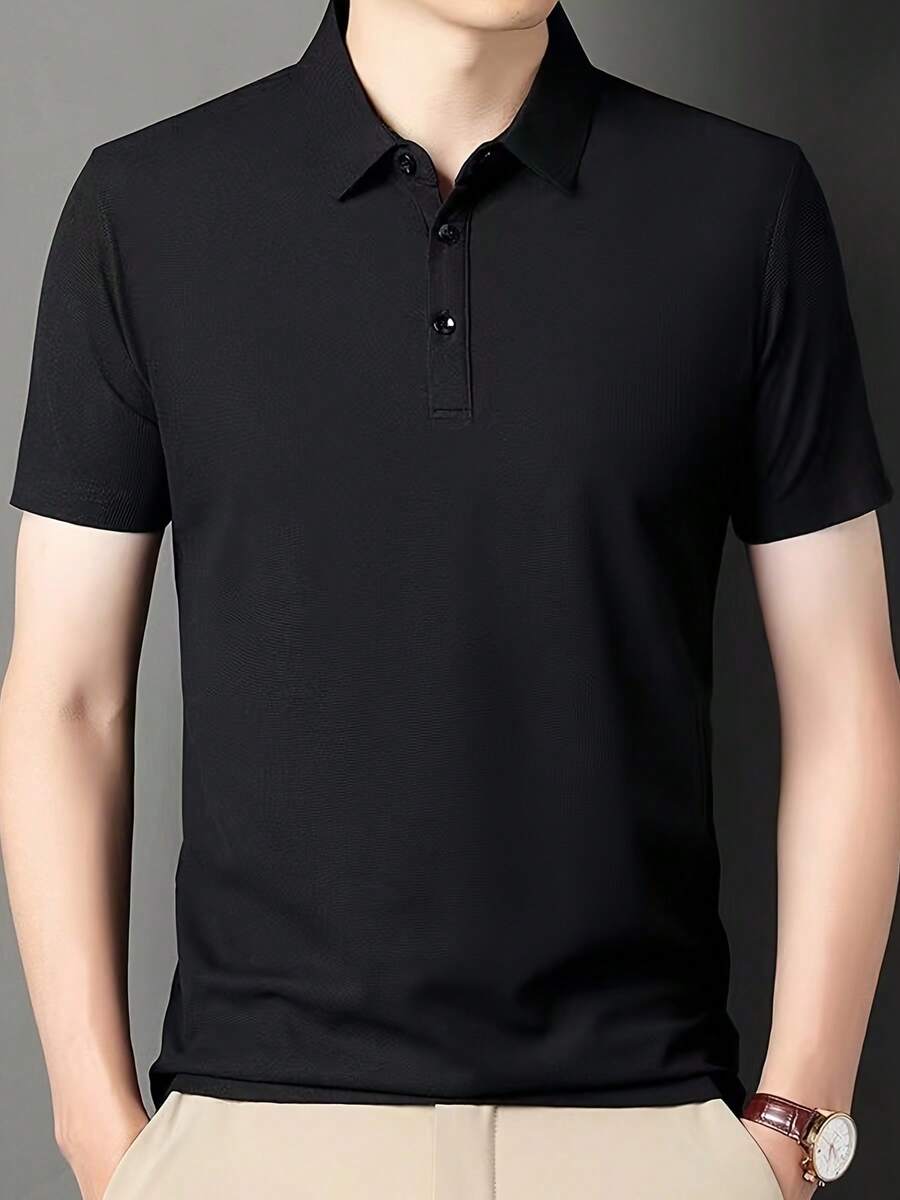Men's Summer Casual Shirt With A Classic Collar Design, Suitable For Short Sleeve Shirts In Offices And Commuting, Yilson OBM Men's And Women's Ice Silk Shirt 1 Piece Pack - High Elasticity, Quick Dry, Breathable, Black, Short Sleeve, Summer Casual Wear, Washable, Quick Dry Clothing | Casual Shirt | Ice Silk Fabric - màu đen - Xem 1