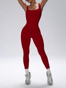 FWH All-In-One Perfection,Figure-Enhancing,Vintage Glam,Flattering Jumpsuit For Workouts & Streetwear,Bust-Lifting & Waist-Cinching Design,Built-In Padded Bra,#Yoga #StreetStyle #DateNight #Vacation,Sexy Workout Jumpsuit,Tummy Control Jumpsuit,Vintage Yoga Jumpsuit,Slimming One-Piece Activewear,Sexy & Slimming One-Piece Yoga Jumpsuit - Burgundy - View 8