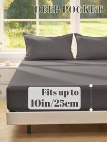 1 pieza Sábana ajustable de unicolor, ropa de cama, sábana ajustable, sábanas ajustables, cubierta de colchón, ropa de cama suave y cómoda para dormitorio, sábana ajustable gris oscuro, sábana de bolsillo profundo amigable con la piel, protector de colchón de unicolor, cubrecama para dormitorio