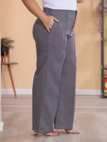 Plus Size Wide Leg Pants, New Fashion Tailored Fabric - 深灰色 - 查看 6
