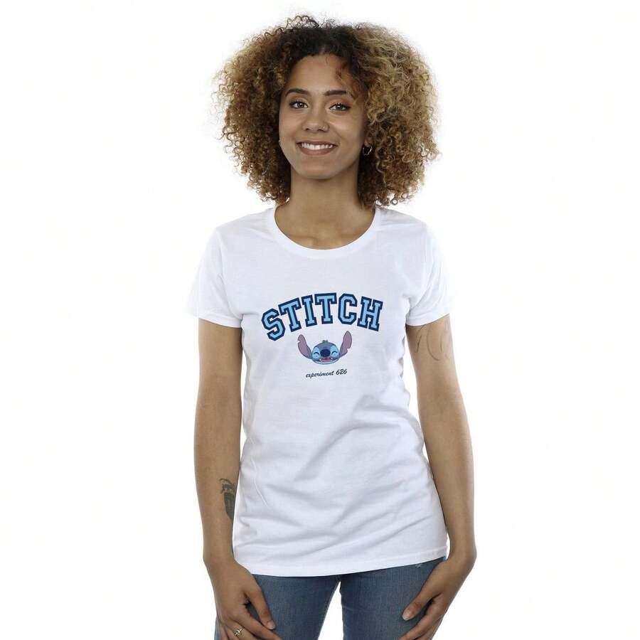 Disney Womens/Ladies Lilo And Stitch Collegial Cotton TShirt (White) - White - View 1