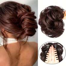 Pieza postiza para moño desordenado de mujer con pinza de agarre - Peinado de moño fácil de usar, color marrón oscuro/negro/sintético esponjoso, adecuado para fiestas, bodas y uso diario - No se necesitan herramientas, agrega volumen y estilo a tu cabello, perfecto para peinados de fiesta, rizos ondulados, mezcla sin costuras, accesorio de cabello elegante para peinado de novia, accesorios de cabello elegantes, pinzas de cabello de invierno