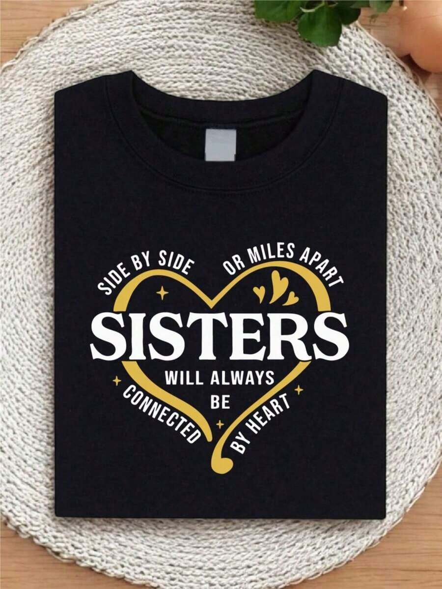Conjunto para el Día de la Madre, Camiseta para Hermanas "Juntas o a Kilómetros de Distancia", Camiseta para Viaje de Hermanas, Conjunto a Juego para Vacaciones de Hermanas, Camisetas para Viaje de Fin de Semana para Hermanas, Camiseta a Juego para Hermanas. SH-419tops de mujer - Negro - Ver 1
