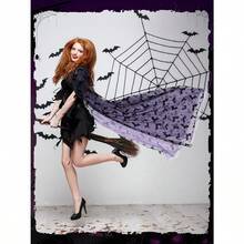 Halloween Costume Black Hooded Cape Tulle Cloak Medieval Hooded Cloak Vampire Robe With Hood For Women Cosplaygift - 紫色 - 查看 6