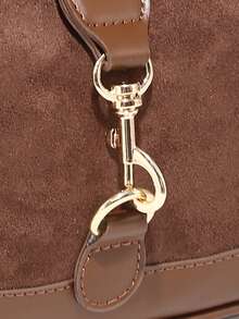 1个复古简约新月形可调节单肩包，柔软麂皮拼接，咖啡棕色，适合约会、外出、派对等场合 - 咖啡 - 查看 5