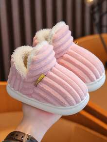 Fashionable Striped Slip-Resistant Warm Cute Plush Student Slippers, Children Slippers, Teens Slippers - Pink - View 10