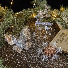 Adornos de árbol de Navidad de cristal - Adornos colgantes de cristal en forma de copo de nieve, carámbano y gota acrílicos iridiscentes para decoración de fiesta con tema de Navidad y Frozen, Papá Noel, renos, campanas, decoraciones de fiesta de Navidad - Multicolor - Ver 11