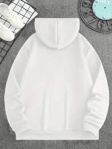 Men's Autumn-Winter Cowboy Print Fleece-Lined Hoodie - Casual Loose Fit, Long Sleeve, White With Black And Pink Graphics, Polyester,Fall Hoodies,Men's Fall Clothes,Street Wear,Halloween,Mens Hoodies,Y2k Clothes,Jesus Hoodie,Thanksgiving Day,Nightmare Before Christmas,Christmas - White - View 2