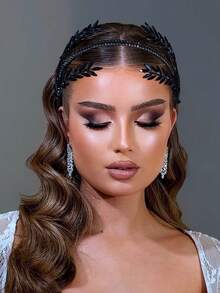 1pc Handmade Crystal Bridal Headband, Wedding Hair Accessory Valentine's Day Accessories - Black - View 5