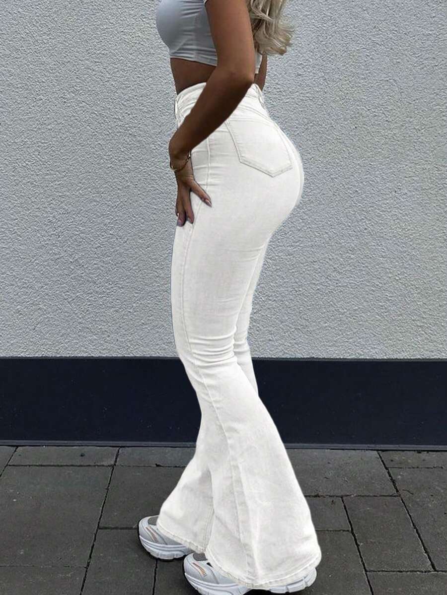 GILIPUR New Y2K Bootcut Women Jeans White High Slim Fit Waist Stretch Casual Elegant Vintage Simple Streetwear 2000s Style Fall And Winter Clothes Outfits Old Money Vintage Clothes Going Out,And Suitable For Halloween And Christmas Outfits Outfits - trắng - Xem 1