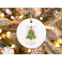 Baby First Christmas Ornament 2025, Personalized First Christmas Ornament Baby Girl Name, Baby Shower Gift, Baby Family Keepsake, Pink Bow.,Christmas Gift Supplies