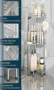 Consumest Corner Shower Caddy Standing - 3-Tier Stainless Steel Shower Organizer With Soap Holder And 4 Hooks, Large Capacity Corner Shelf Stand For Bathroom, Rest Room, Black - ColorB - 查看 3