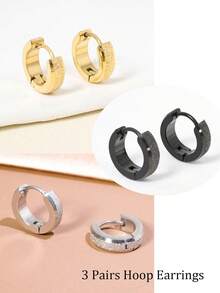 DAILI 不锈钢闪光小号环形耳环时尚流行女士珠宝礼物 1-3 对 - 銀色 - 查看 14