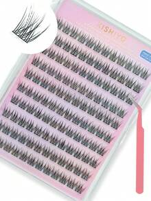 120 Büschel selbstklebende Wimpern mit natürlichem Look, vorverklebt, 10-12mm DIY Wimpernverlängerungsset mit Pinzette, ohne Klebstoff zu tragen, geeignet für den täglichen Gebrauch, japanisches & koreanisches Make-up Werkzeug