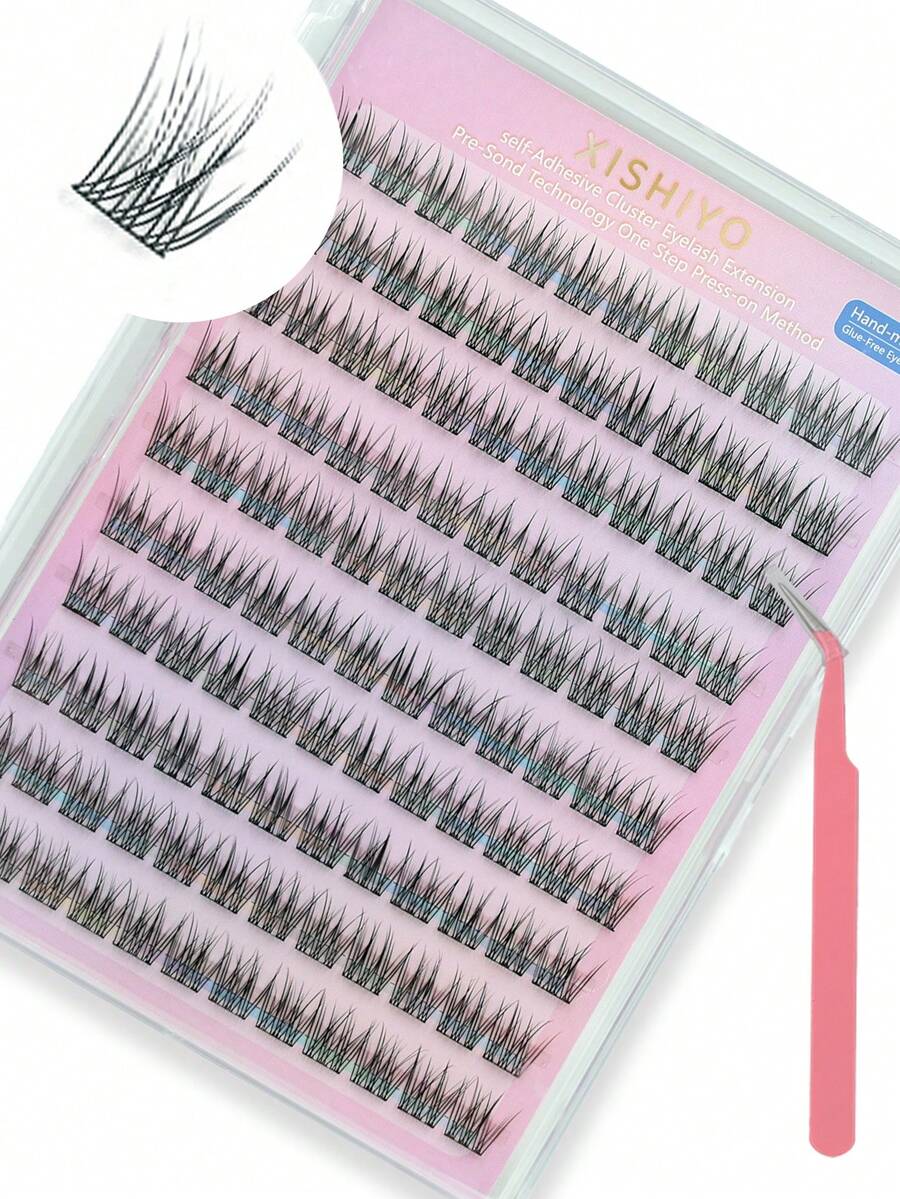 120 Büschel selbstklebende Wimpern mit natürlichem Look, vorverklebt, 10-12mm DIY Wimpernverlängerungsset mit Pinzette, ohne Klebstoff zu tragen, geeignet für den täglichen Gebrauch, japanisches & koreanisches Make-up Werkzeug