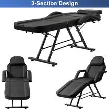 3-Section Adjustable Tattoo Chair With Stool - Heavy Duty Salon Facial Bed & Massage Table, 330lbs Capacity (Black)