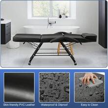 3-Section Adjustable Tattoo Chair With Stool - Heavy Duty Salon Facial Bed & Massage Table, 330lbs Capacity (Black)