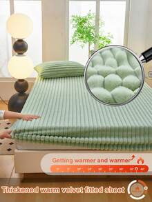 Bộ ga trải giường bằng vải lông cừu dày dặn, kẻ sọc, mềm mại và thoải mái, phù hợp cho phòng ngủ, ký túc xá, khách sạn, dùng cho giường đơn, giường đôi, giường cỡ Queen, giường cỡ King, mùa thu/đông/xuân. - màu xanh lá - Xem 2