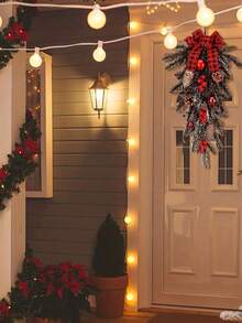 1pc Artificial Christmas Teardrop Swag, 21.6 Inch Christmas Pine Cones Red Berries Swag Decoration, Green Pine Needles Balls Teardrop Swag, For Window Wall Fireplace Decor, Home Outdoor Decor Decor, Room Door Decor,Christmas Decorations, Theme Party Decor Home Decor Room Decor - Multicolor - View 6