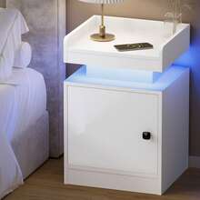 SUN YEE Bedside Table Nightstand Station Side Table Storage Cabinet White - White - View 1