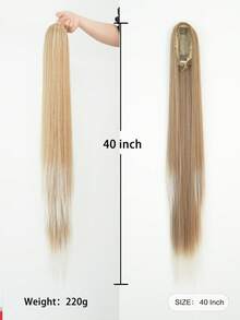PIAOYUN 抽绳马尾接发 40 英寸浅棕色渐变白色长直发夹式接发柔软自然合成假发适合女士女孩派对日常使用 - 挑染白色 - 查看 2