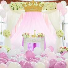 D2pcs Princ Party Pink Tulle Background Curtain Decorations Set Glitter Crown Oversized 5x8 Ft Pink Gauze Backdrop For Princ Birthdays Party Mothers Day Bridal Baby Showers Wedding10 - 如圖 - 查看 5