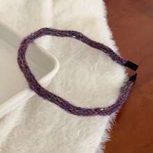 DOU LE 波浪针织发带 - 纯紫色波西米亚风涤纶，美妆，发箍