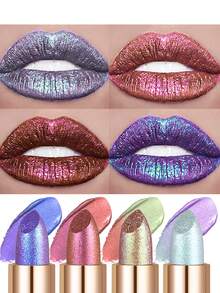 1pc 3-In-1 Color Changing Pearlescent Multifunctional Makeup Stick - Lipstick, Blush, Highlighter, Infused With Iridescent Rainbow Pearl And Mermaid-Like Radiant Glow, Essential For Parties And Dates - Nhiều màu - Xem 4