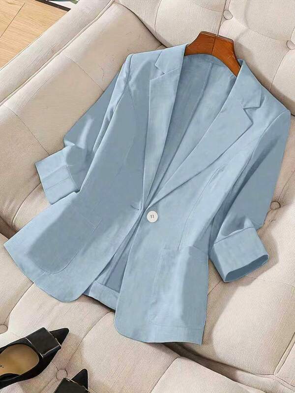 Solid Color Notched Collar Single-Breasted Pocket Minimalist Blazer