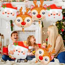 2/4 buc Baloane folie de Crăciun cu cap de ren și Moș Crăciun, Baloane cu pălărie de Moș Crăciun cu ren și fulg de zăpadă, Potrivite pentru decorarea Crăciunului, Ajunul Crăciunului, Anul Nou, Petrecere de ziua de naștere, Decorațiuni pentru reuniuni de familie, Recuzită foto